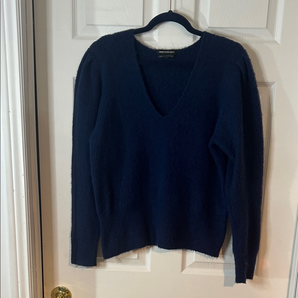 Something Navy Deep Blue V-Neck Sweater size XL